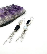 Load image into Gallery viewer, Black Onyx Coffin Moonstone Earrings
