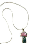 Load image into Gallery viewer, Pink Rhodochrosite / Emerald Mushroom Necklace
