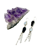 Load image into Gallery viewer, Black Onyx Coffin Moonstone Earrings
