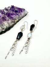 Load image into Gallery viewer, Black Onyx Coffin Moonstone Earrings
