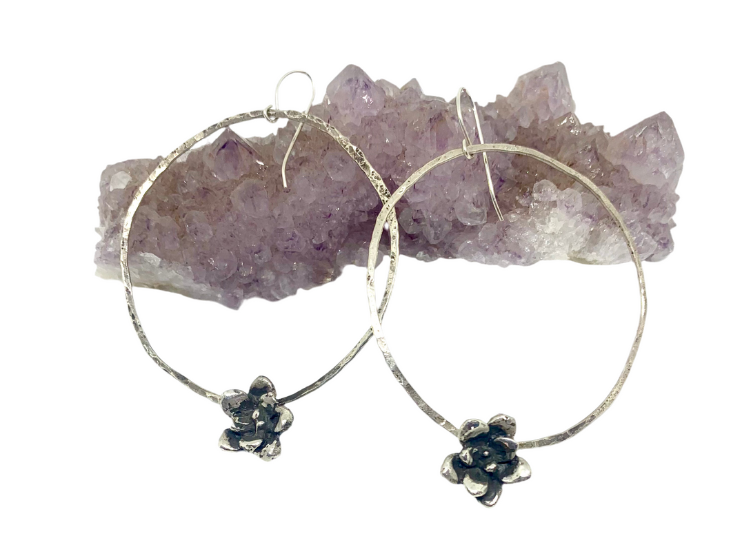 Organic casted succulent hammered  hoops