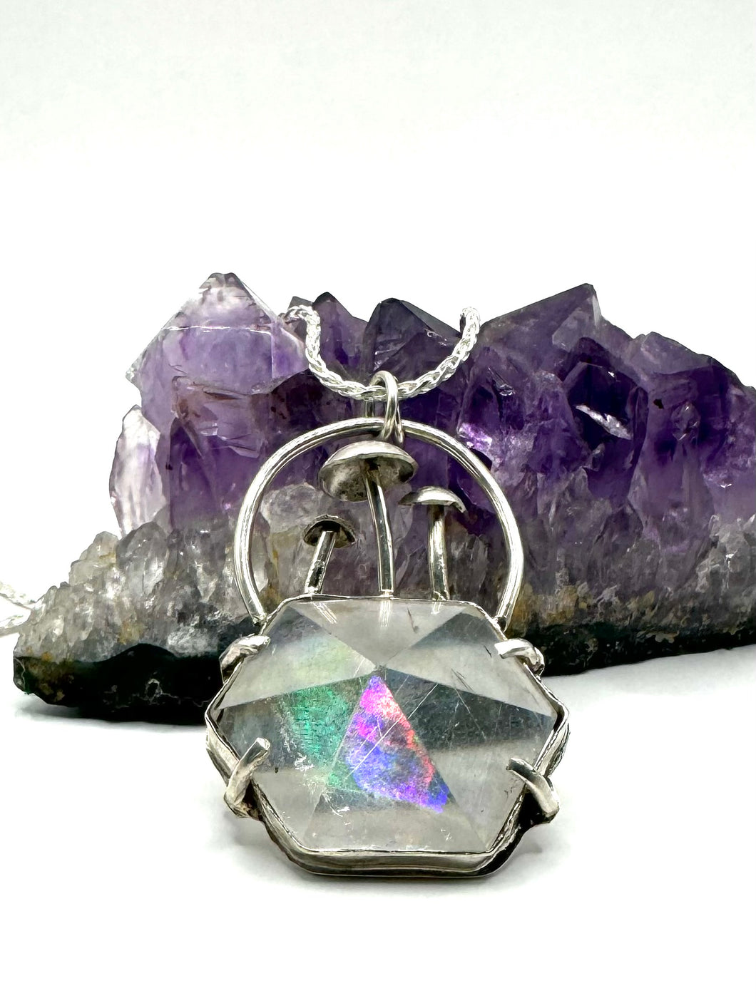 Rainbow Prism Mushroom Necklace- Large