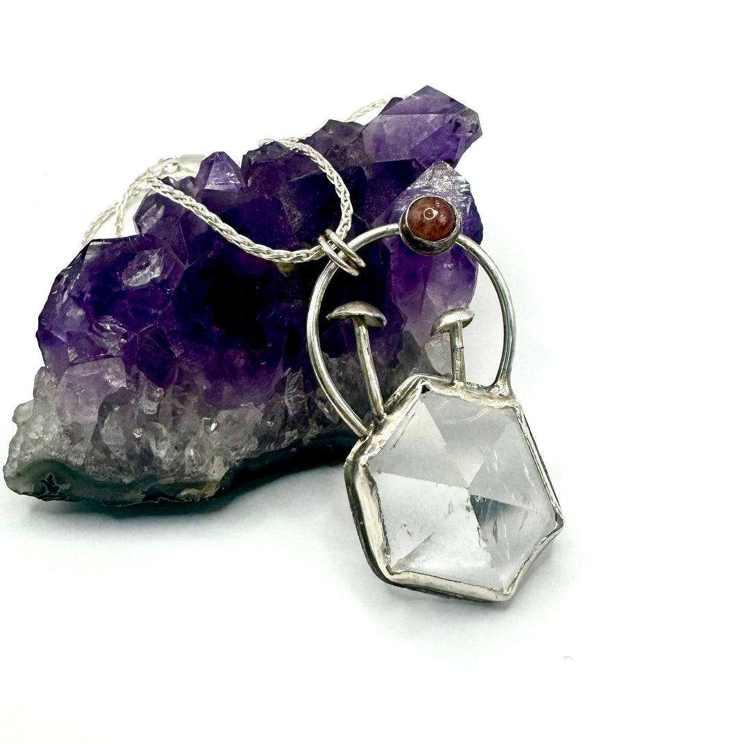 Rainbow Prism Mushroom Necklace With Sunstone - Medium
